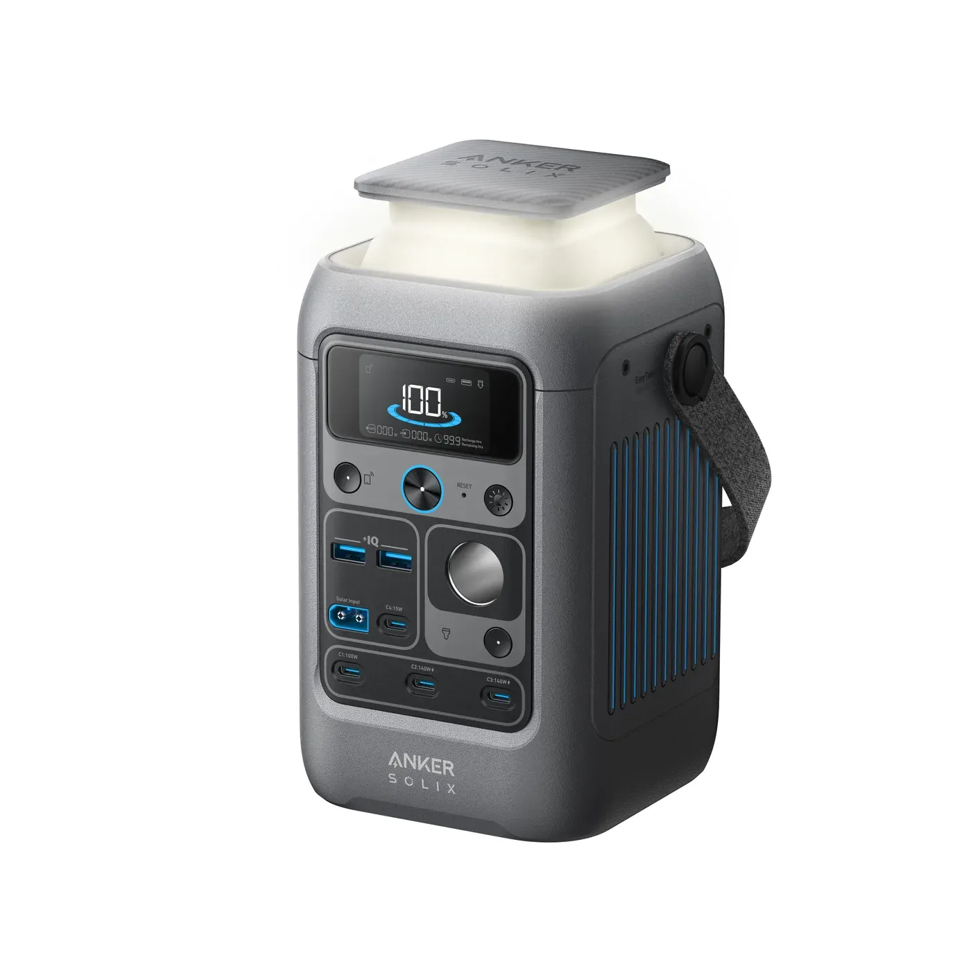 Anker SOLIX C300 DC viewed from the front and side, showing C1, C2 and C3 USB-C labels