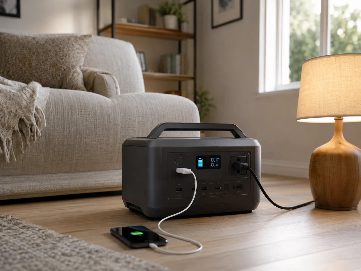 A portable power station keeping household appliances running during a blackout